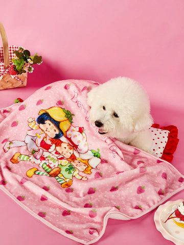 X 1 Piece Cute Three Little Girls Funny Strawberry Polka Dot Printed Blanket Warm And Absorbent Coral Fleece Pet Blanket