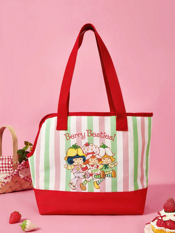 Striped pet tote bag carrier with red trim for small dogs and cats, made of 100% polyester.