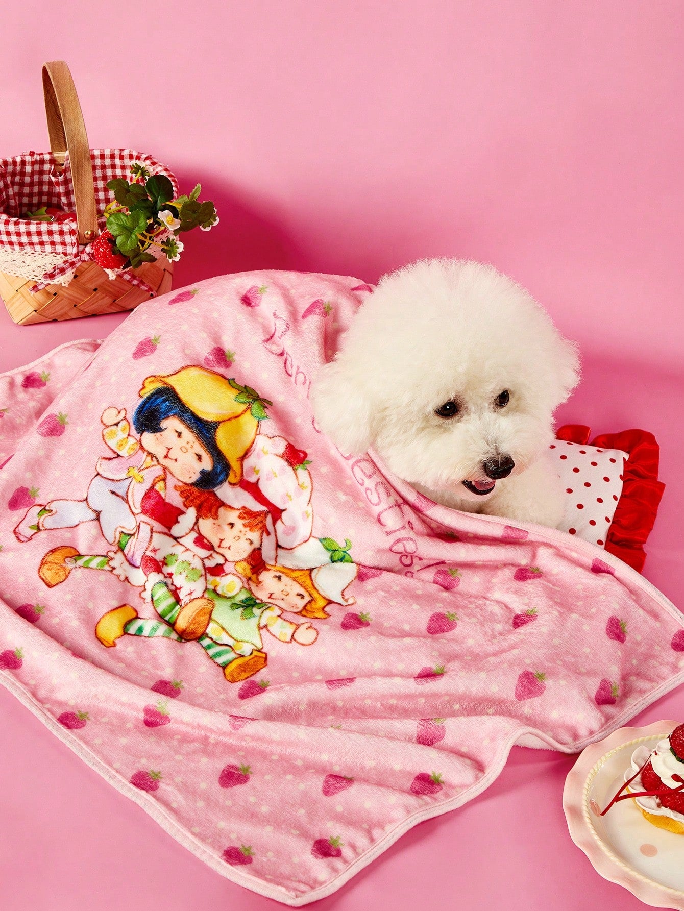 X 1 Piece Cute Three Little Girls Funny Strawberry Polka Dot Printed Blanket Warm And Absorbent Coral Fleece Pet Blanket