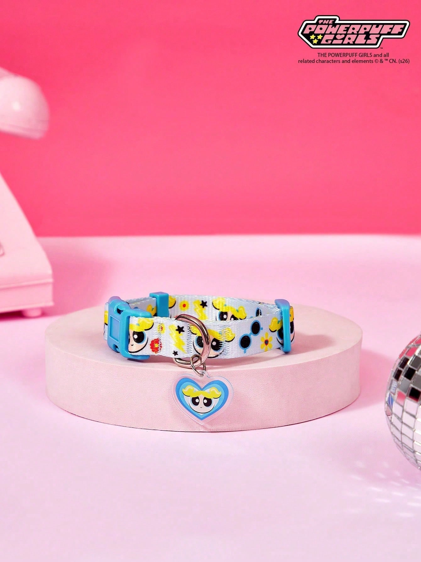 Green polyester X PENSIN pet collar with cartoon pattern and matching pendant for cats and dogs