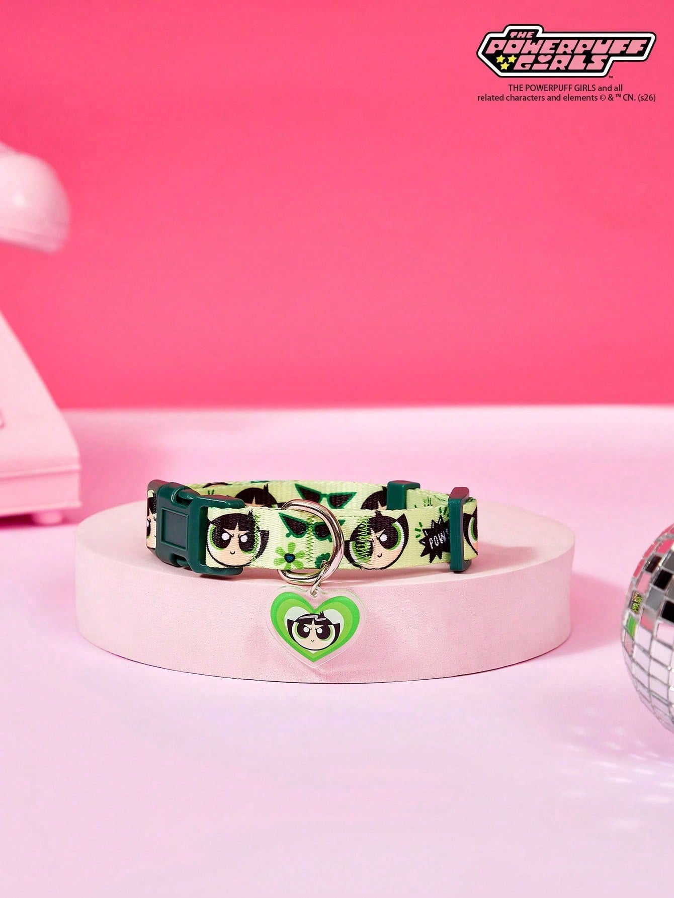 Green polyester X PENSIN pet collar with cartoon pattern and matching pendant for cats and dogs