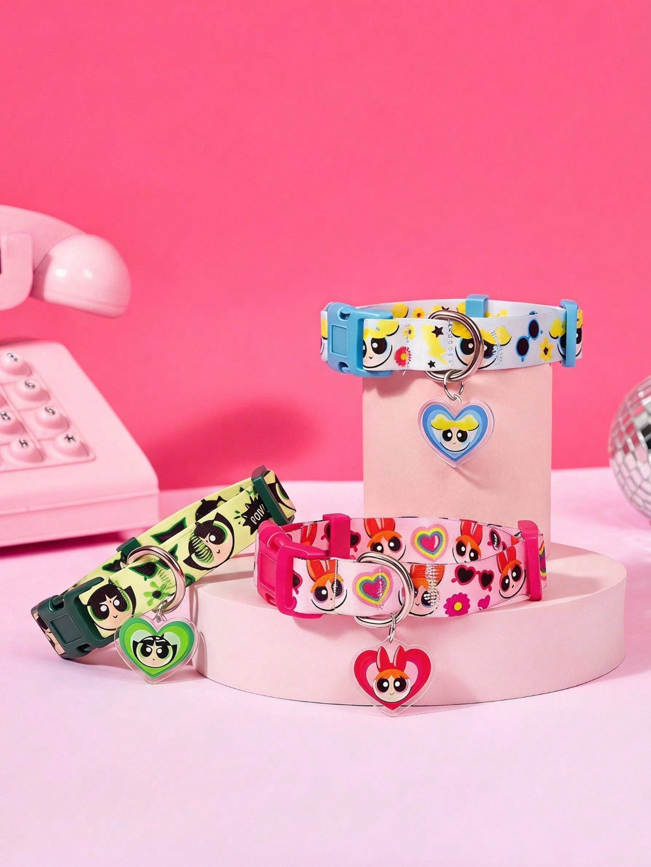 Green polyester X PENSIN pet collar with cartoon pattern and matching pendant for cats and dogs