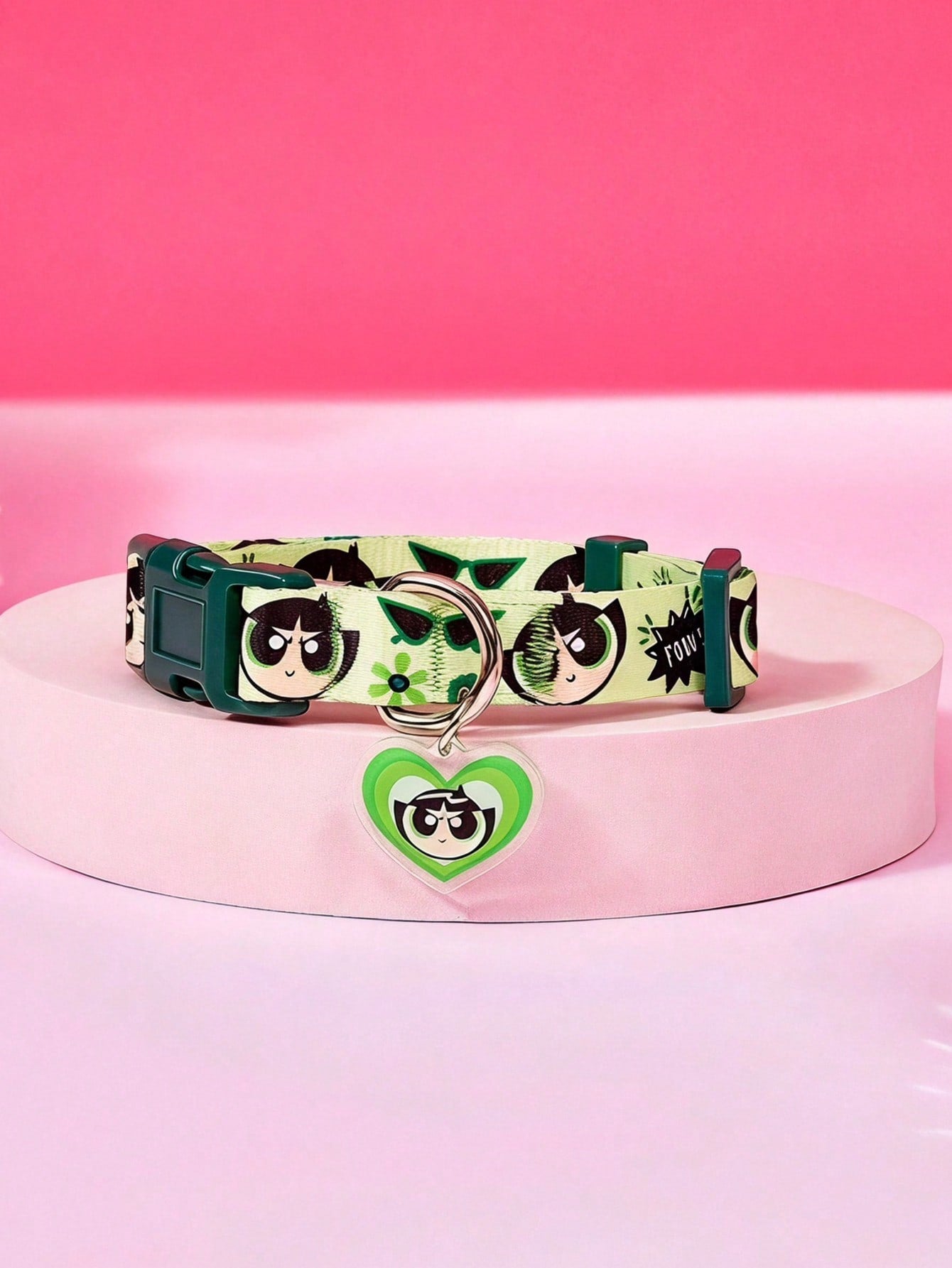 Green polyester X PENSIN pet collar with cartoon pattern and matching pendant for cats and dogs