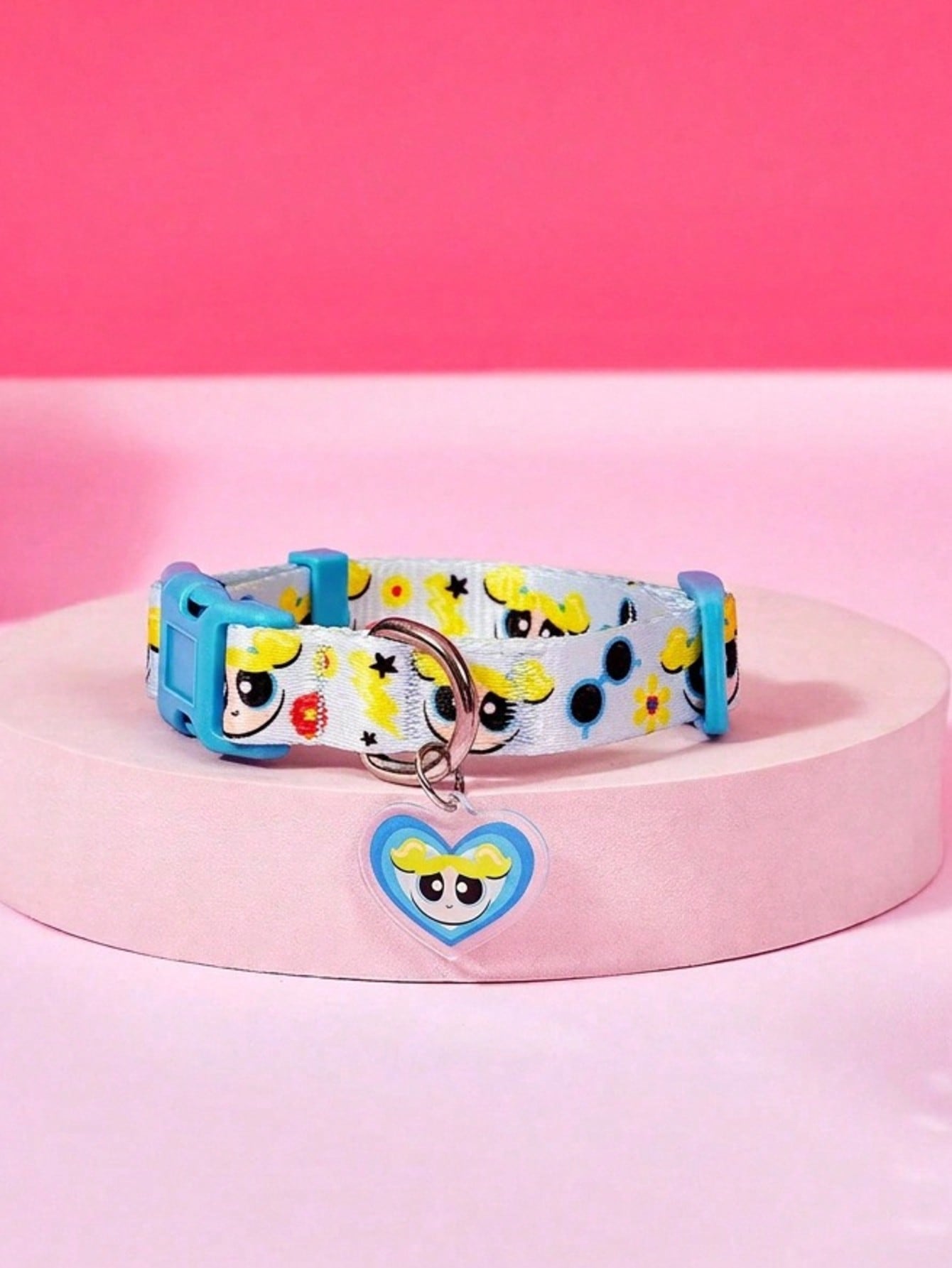 Green polyester X PENSIN pet collar with cartoon pattern and matching pendant for cats and dogs