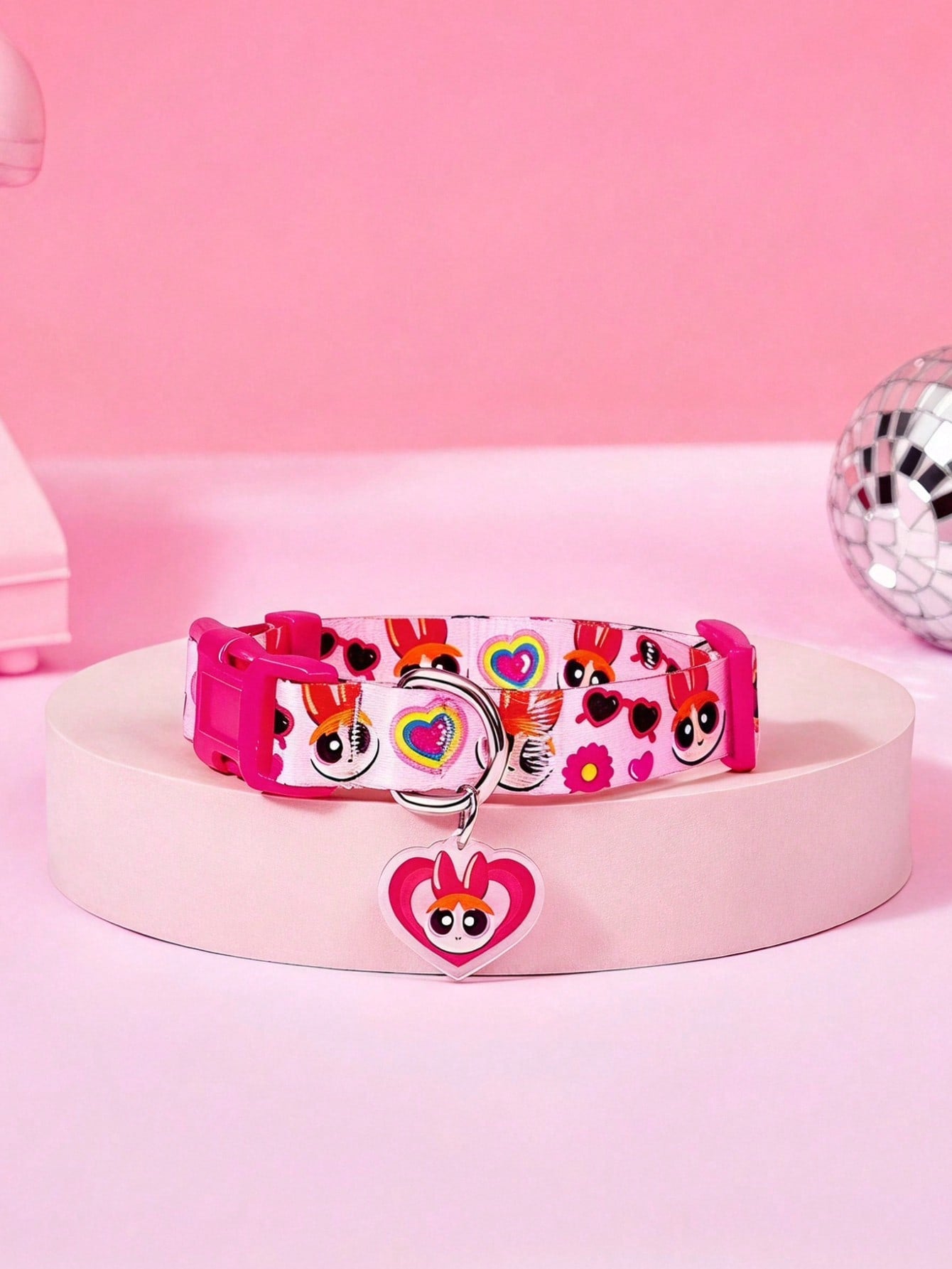 Green polyester X PENSIN pet collar with cartoon pattern and matching pendant for cats and dogs