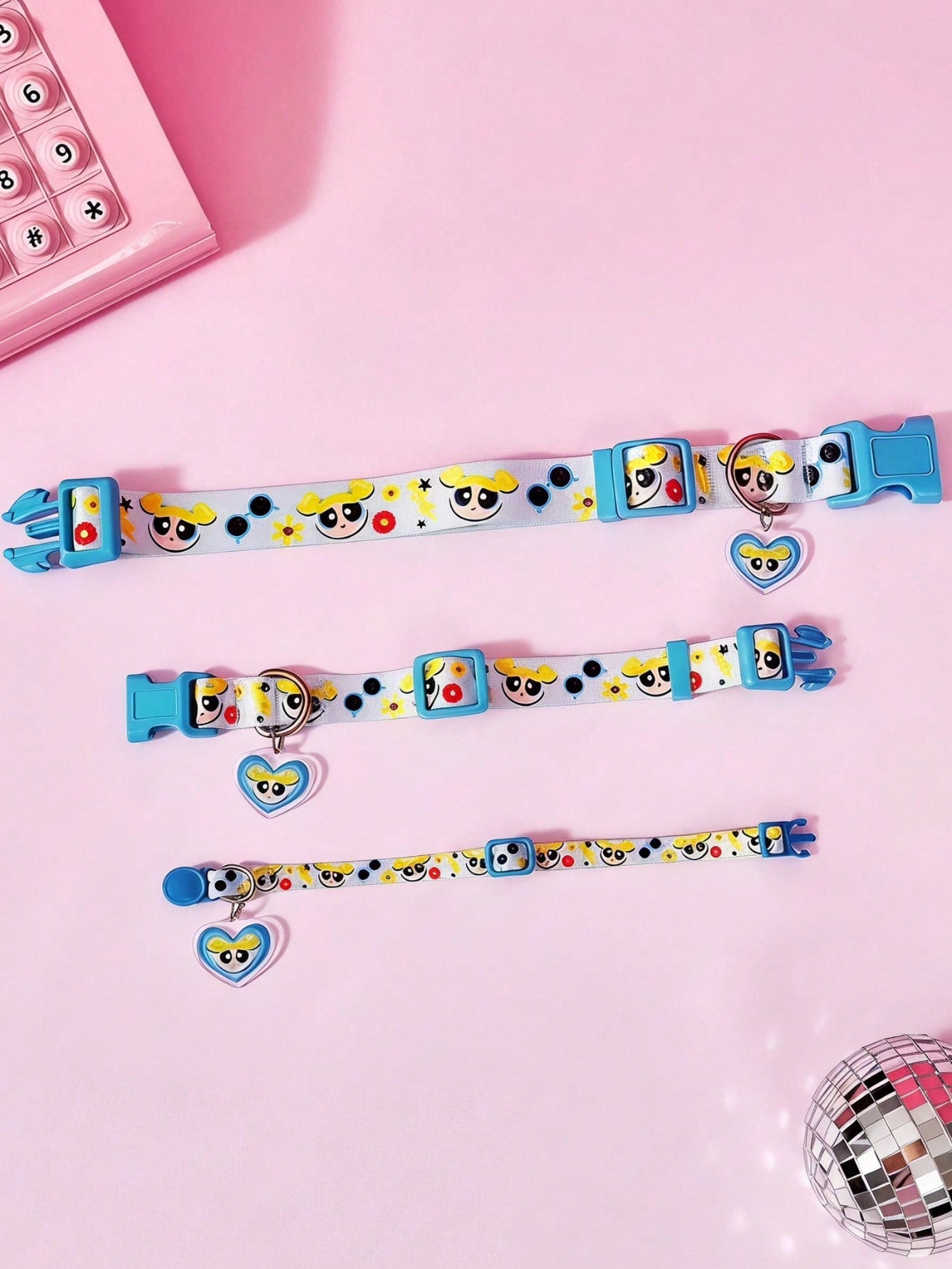 Green polyester X PENSIN pet collar with cartoon pattern and matching pendant for cats and dogs