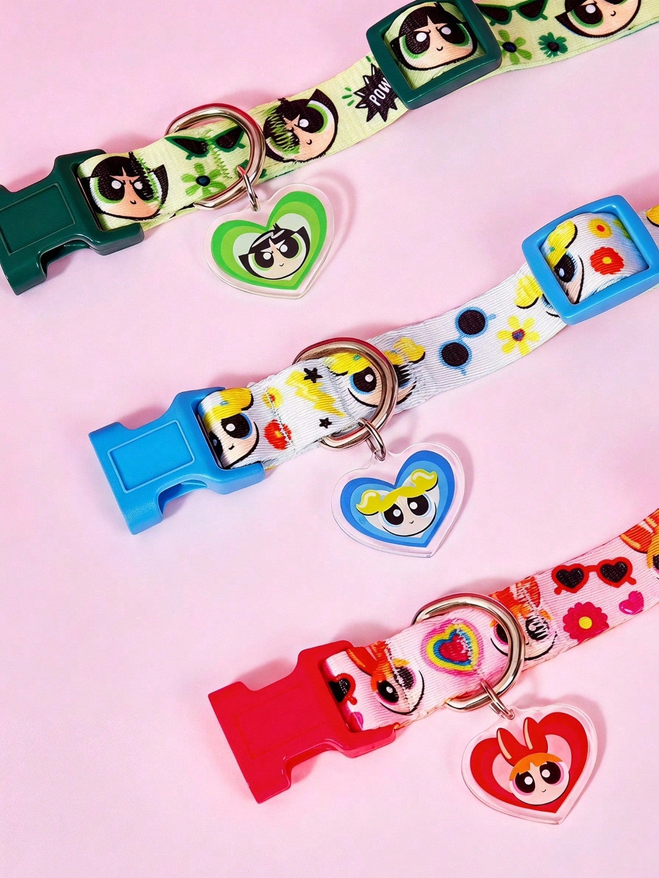 Green polyester X PENSIN pet collar with cartoon pattern and matching pendant for cats and dogs