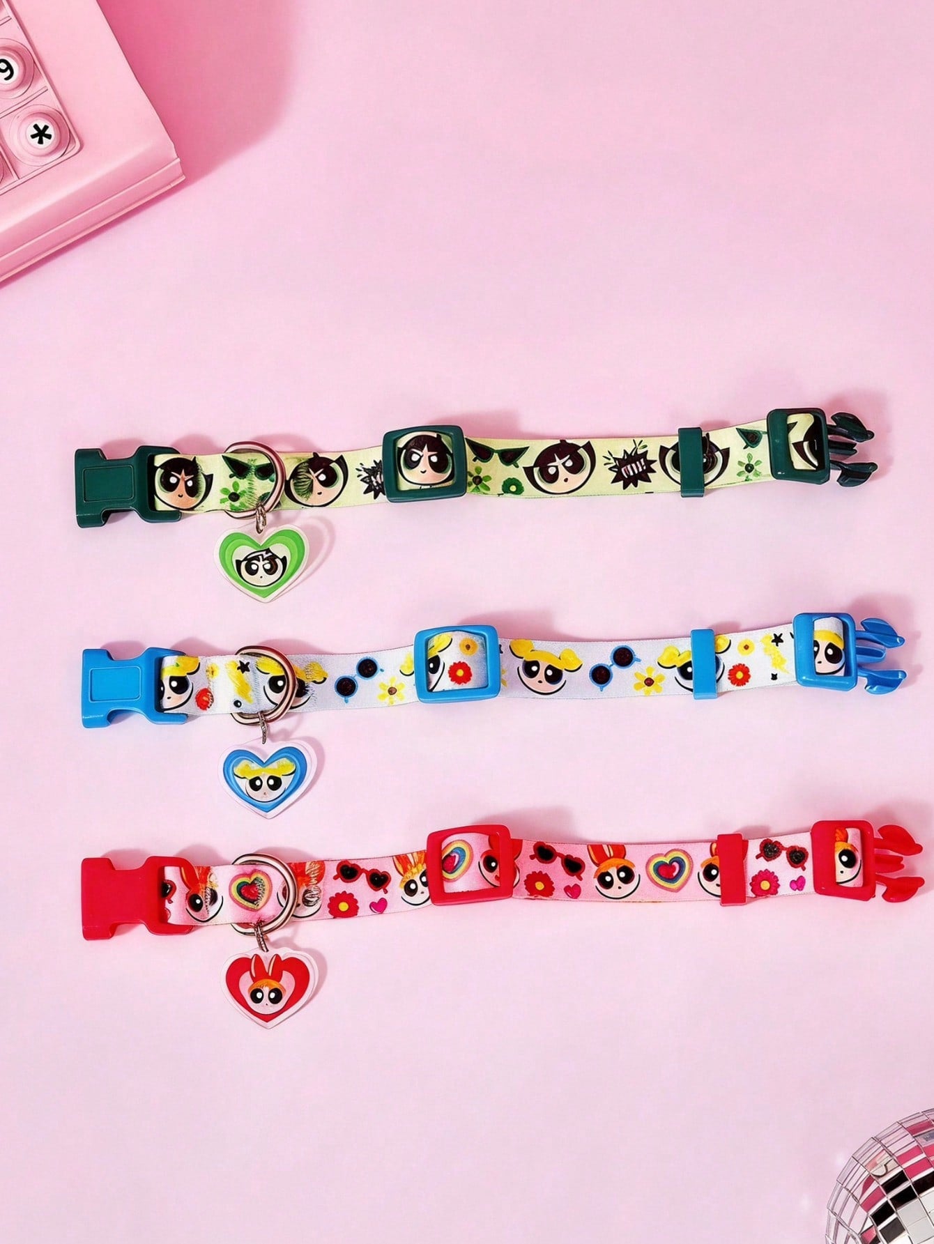Green polyester X PENSIN pet collar with cartoon pattern and matching pendant for cats and dogs
