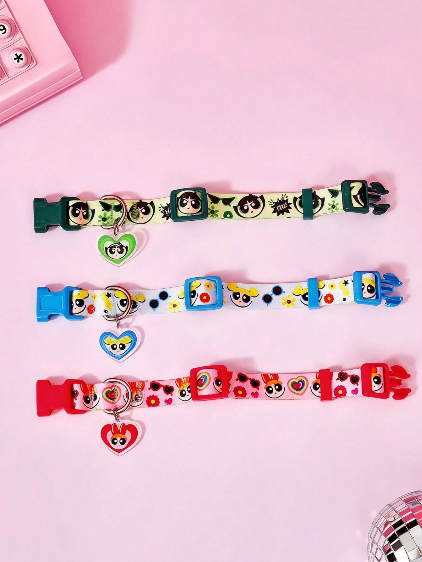 Green polyester X PENSIN pet collar with cartoon pattern and matching pendant for cats and dogs