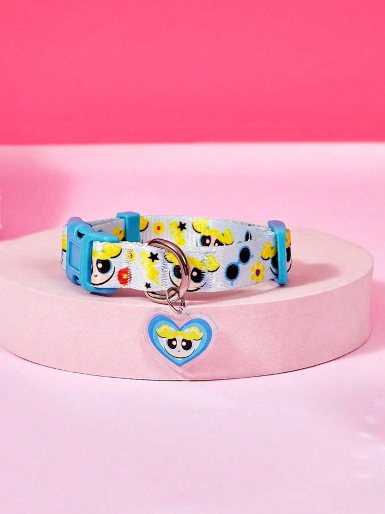 Green polyester X PENSIN pet collar with cartoon pattern and matching pendant for cats and dogs