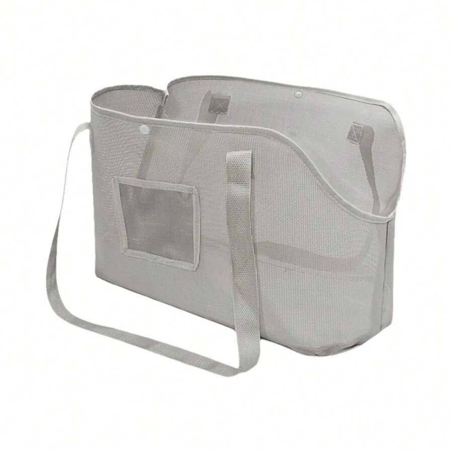 Beige breathable mesh dog carrier bag with shoulder straps for pet travel and outdoor walking