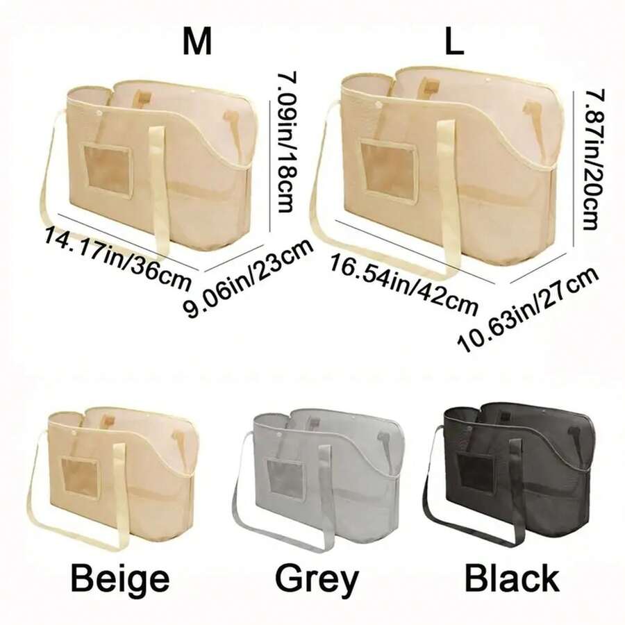 Beige breathable mesh dog carrier bag with shoulder straps for pet travel and outdoor walking