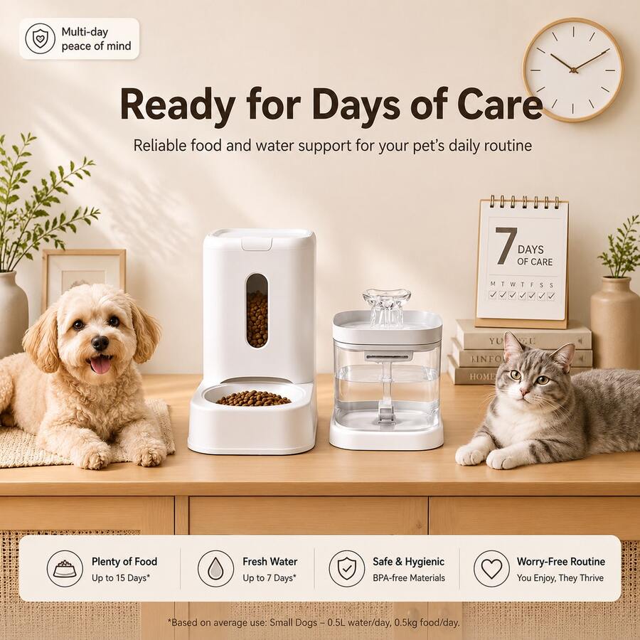 2-in-1 automatic pet feeder with 121.73oz food capacity and 60.87oz circulating water dispenser for indoor cats and small dogs