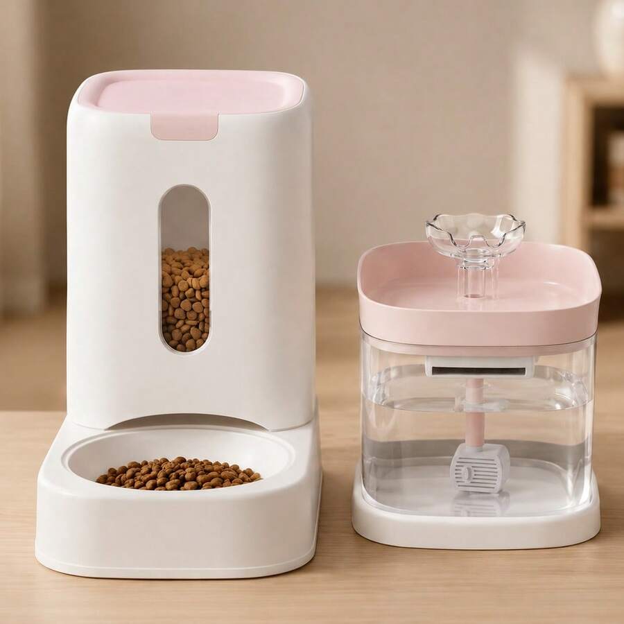 2-in-1 automatic pet feeder with 121.73oz food capacity and 60.87oz circulating water dispenser for indoor cats and small dogs