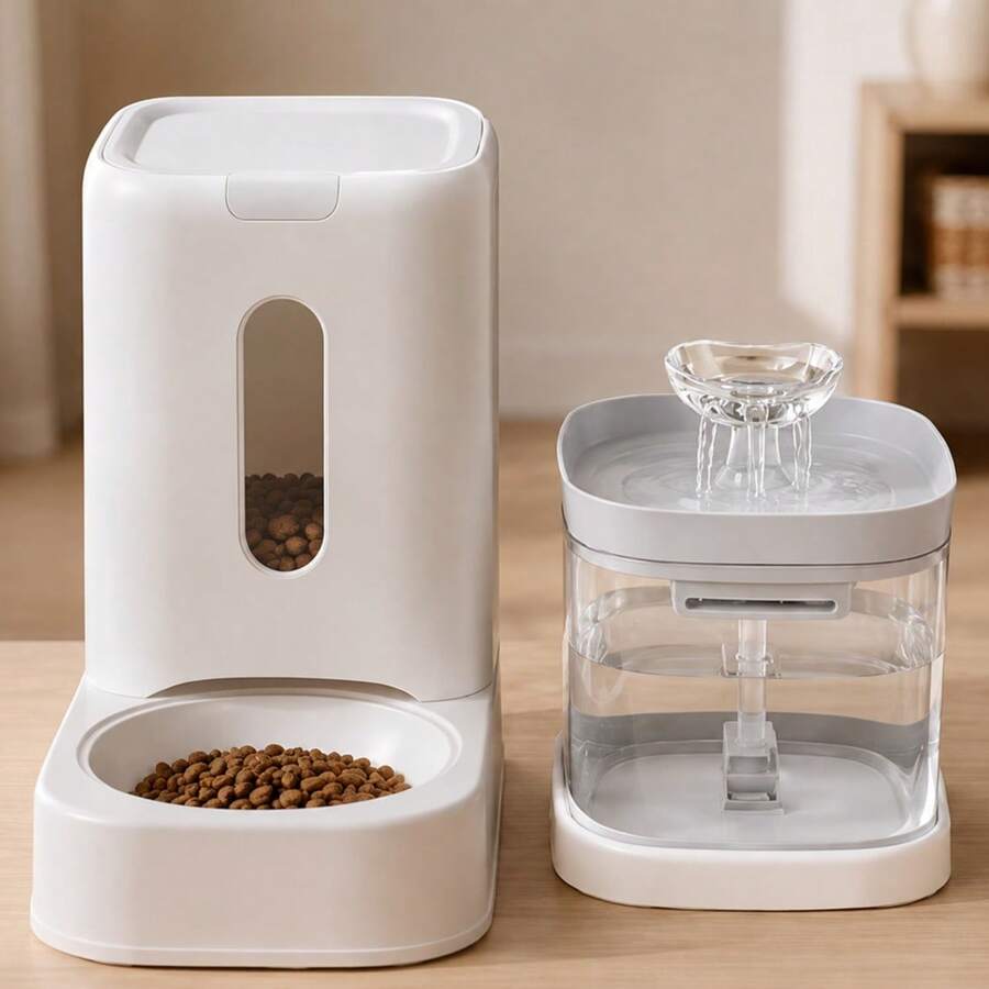 2-in-1 automatic pet feeder with 121.73oz food capacity and 60.87oz circulating water dispenser for indoor cats and small dogs