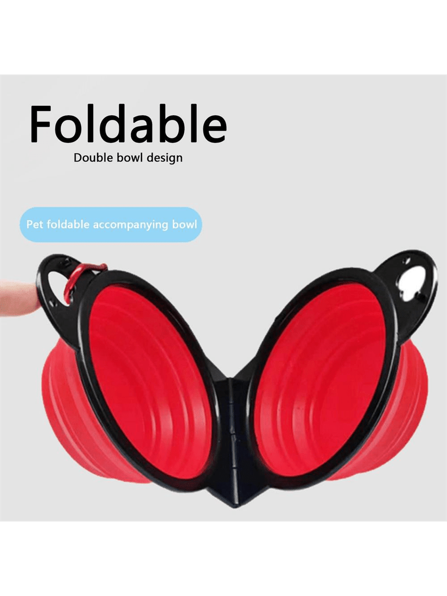 2 In 1 Portable Foldable Pet Double Bowl Collapsible TPE Food Water Bowl Suitable For Dogs Puppies Outdoor Walking Travel Camping Daily Pet Feeding Supplies