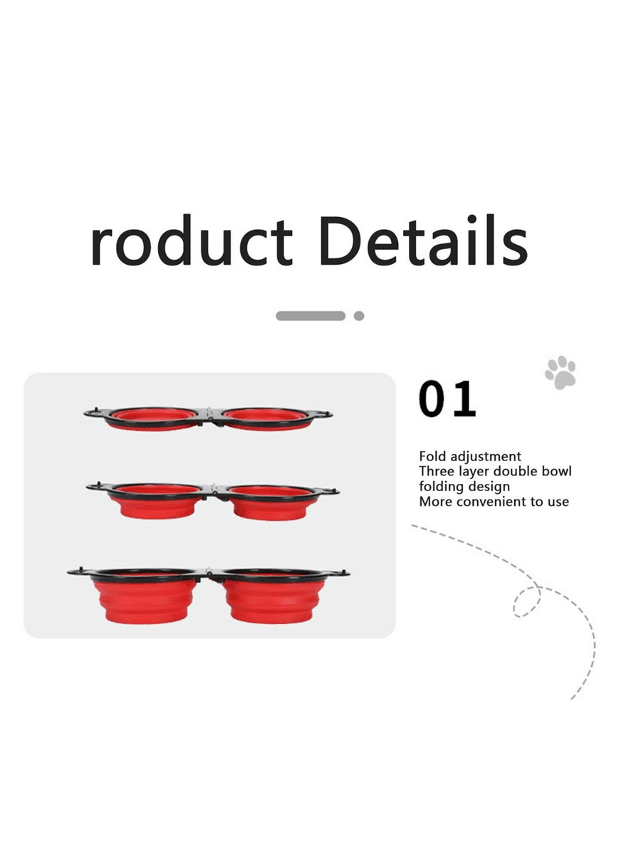2 In 1 Portable Foldable Pet Double Bowl Collapsible TPE Food Water Bowl Suitable For Dogs Puppies Outdoor Walking Travel Camping Daily Pet Feeding Supplies