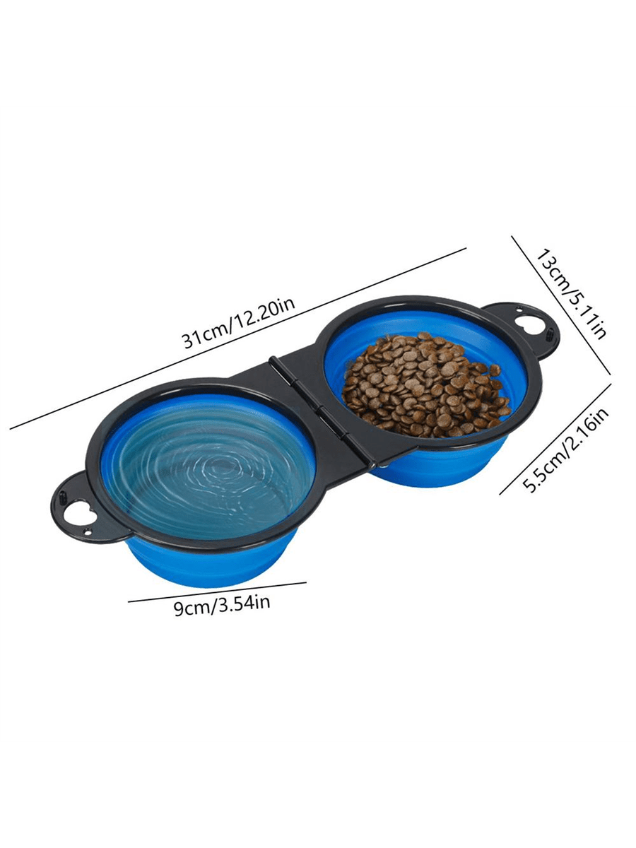 2 In 1 Portable Foldable Pet Double Bowl Collapsible TPE Food Water Bowl Suitable For Dogs Puppies Outdoor Walking Travel Camping Daily Pet Feeding Supplies
