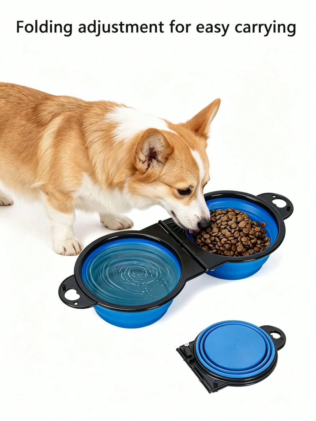 2 In 1 Portable Foldable Pet Double Bowl Collapsible TPE Food Water Bowl Suitable For Dogs Puppies Outdoor Walking Travel Camping Daily Pet Feeding Supplies