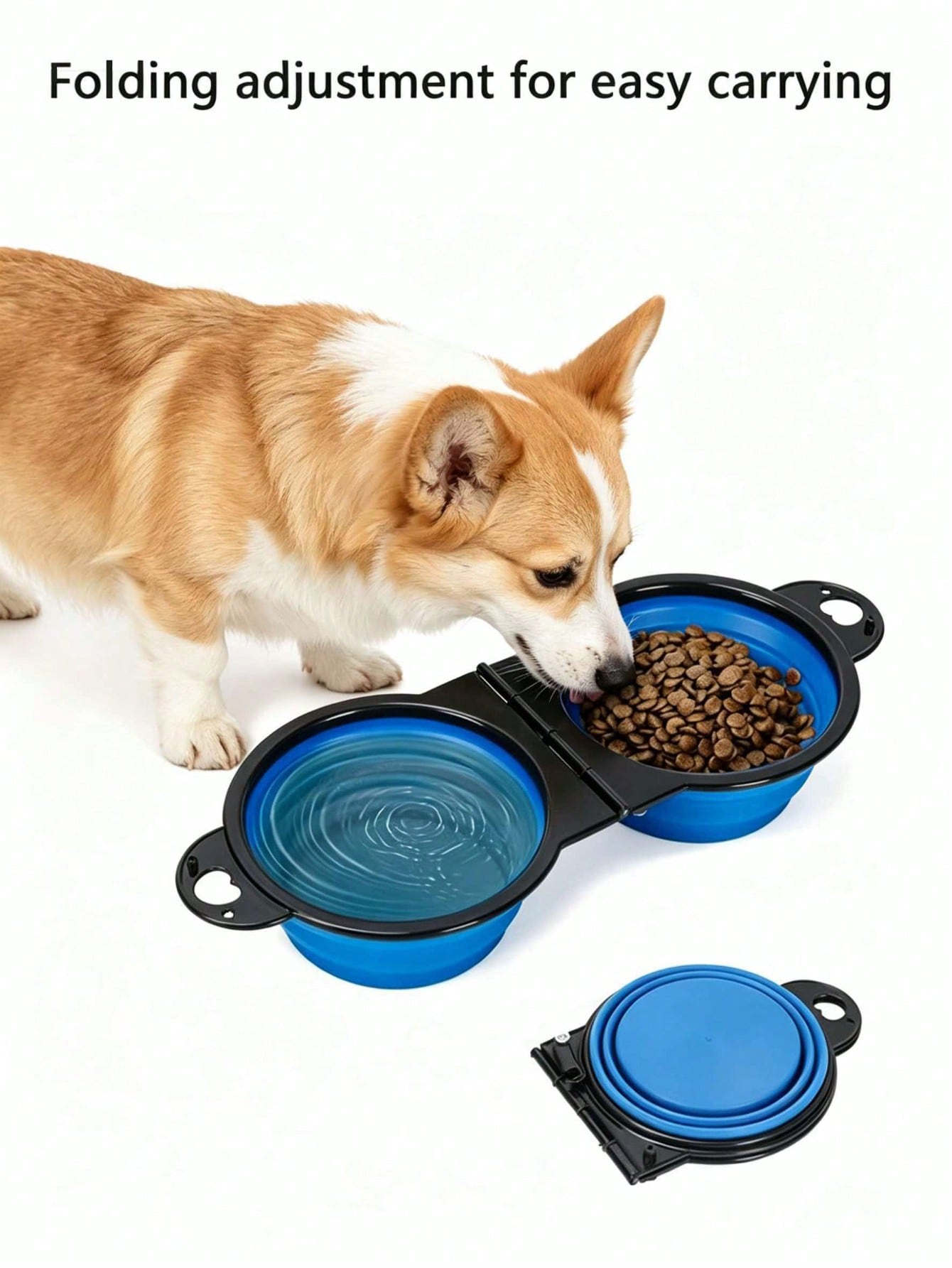 2 In 1 Portable Foldable Pet Double Bowl Collapsible TPE Food Water Bowl Suitable For Dogs Puppies Outdoor Walking Travel Camping Daily Pet Feeding Supplies