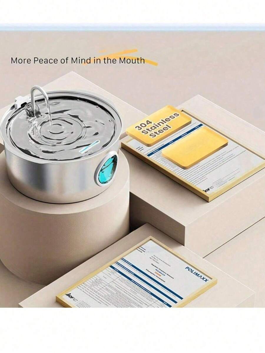 7L 304 stainless steel automatic dog water dispenser with viewing window and USB power connection