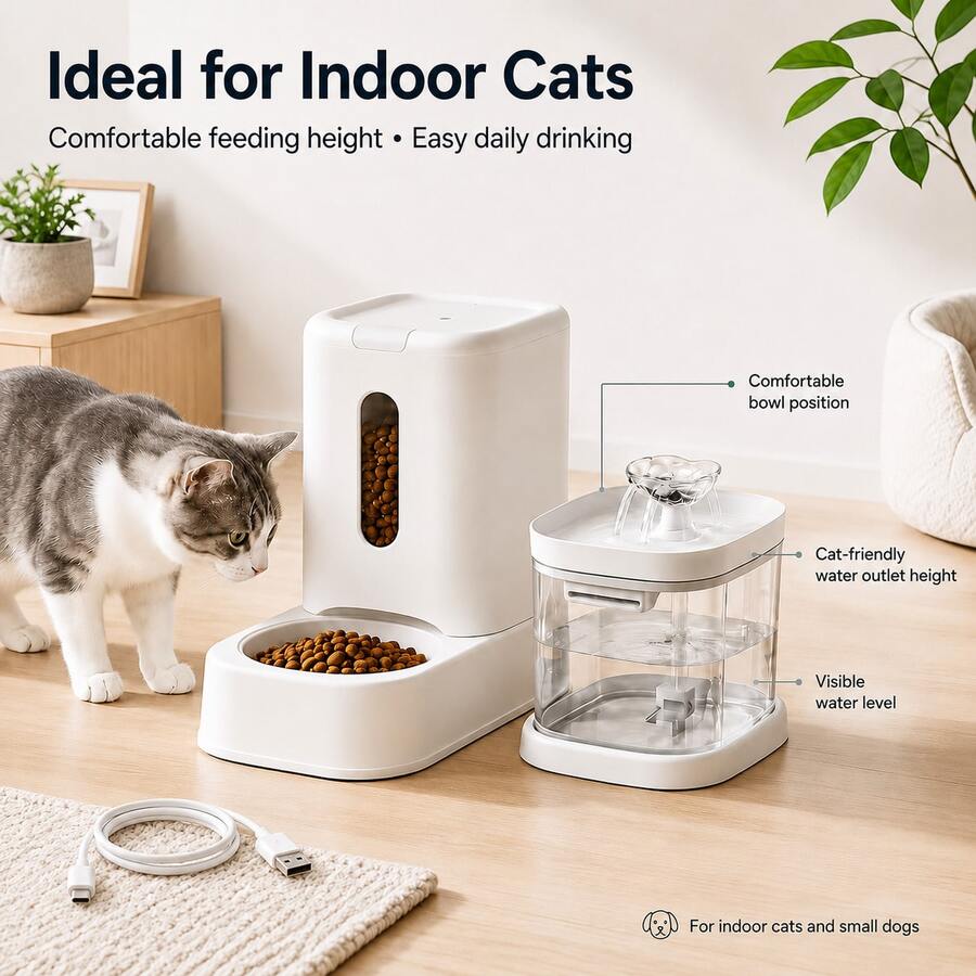 2-in-1 automatic pet feeder with 121.73oz food capacity and 60.87oz circulating water dispenser for indoor cats and small dogs