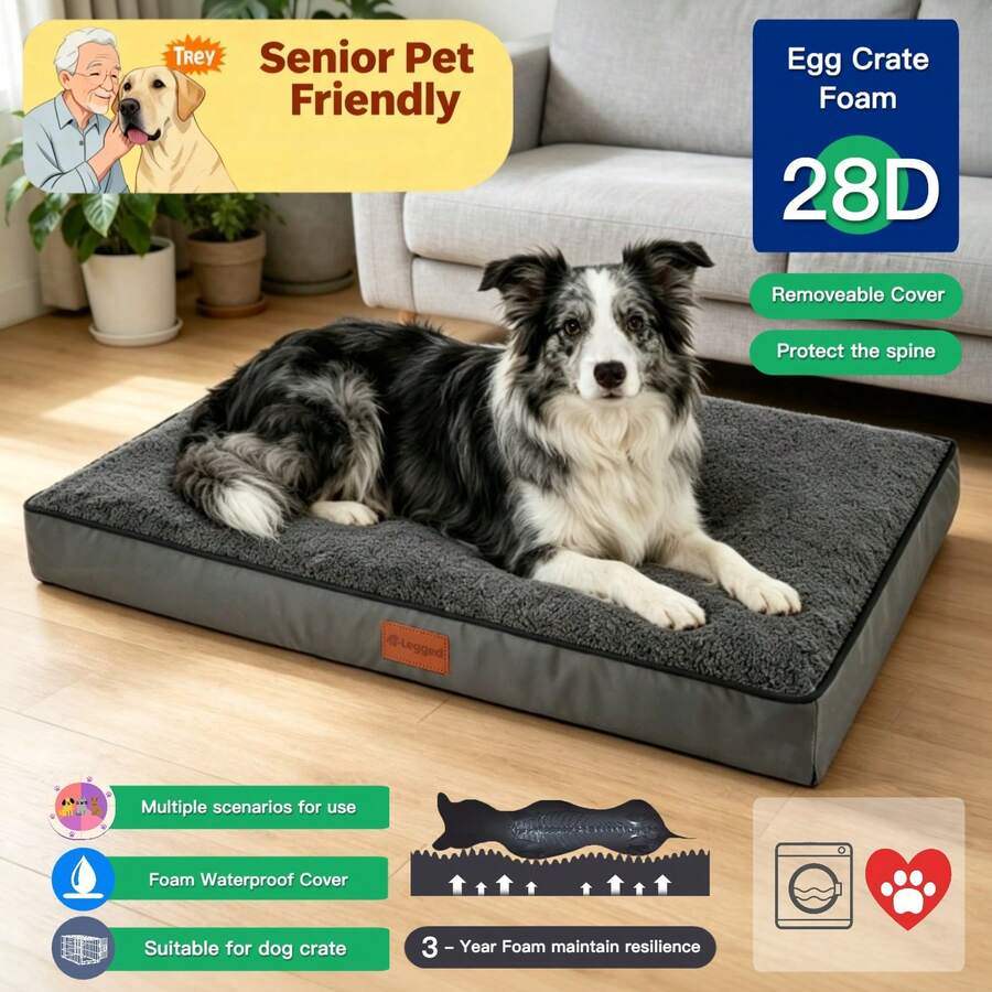 Dark grey memory foam pet bed with removable washable faux fur cover and non-slip bottom for dogs and cats