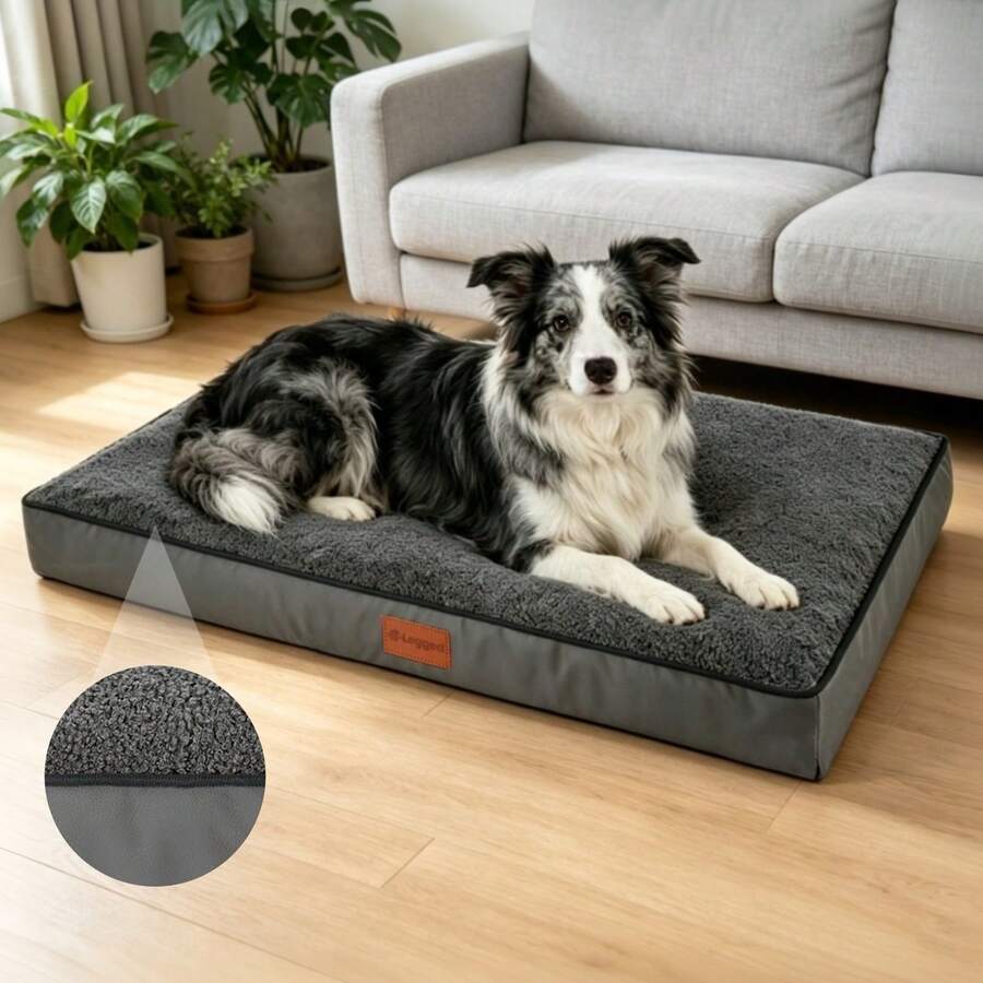 Dark grey memory foam pet bed with removable washable faux fur cover and non-slip bottom for dogs and cats