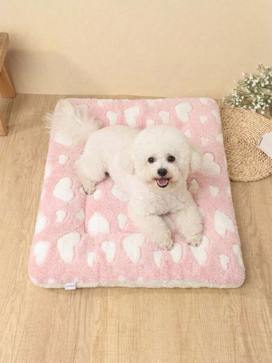 Thickened grey pet bed mat with pink star pattern designed for small and medium cats and dogs