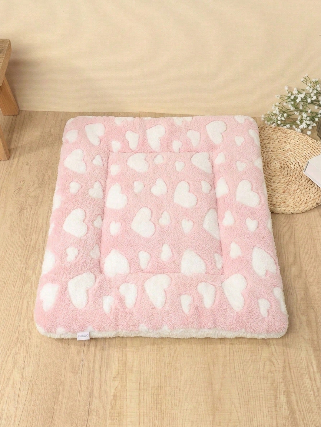 Thickened grey pet bed mat with pink star pattern designed for small and medium cats and dogs