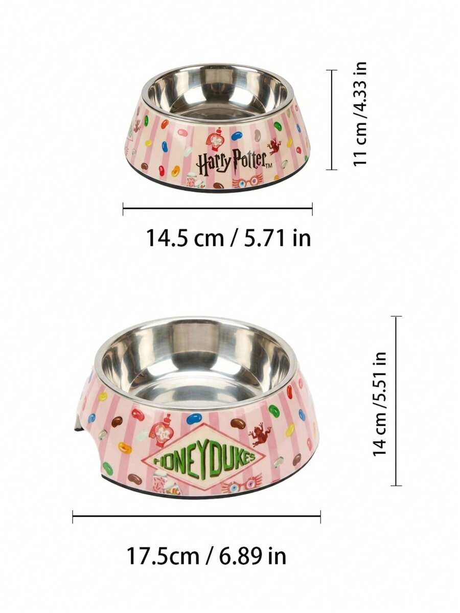 Dual-layer pet food dish with stainless steel liner and sleek non-skid melamine base for small animals.