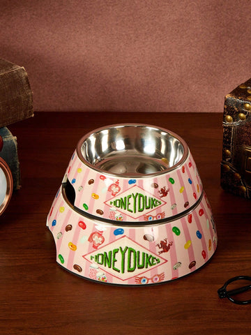 Dual-layer pet food dish with stainless steel liner and sleek non-skid melamine base for small animals.