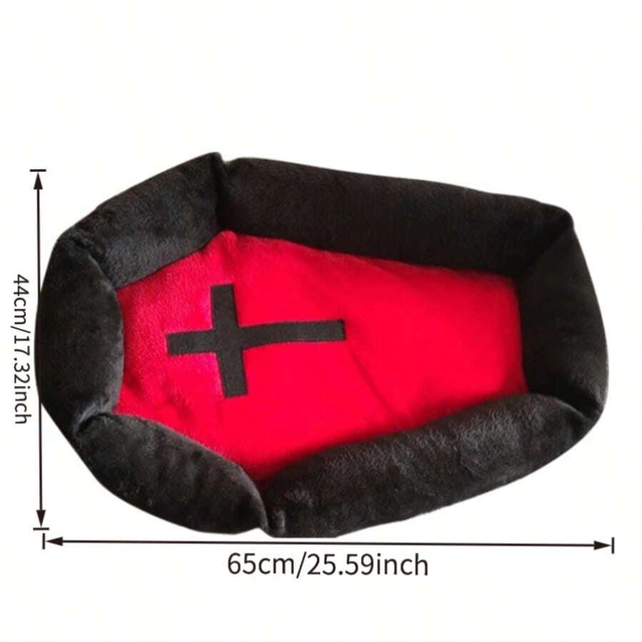 Gothic style multicolor cat bed mat with red cross design