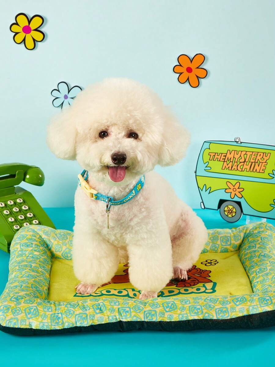 Multicolor memory foam pet bed with brown puppy flower print made of 100% polyester fabric for cats and dogs