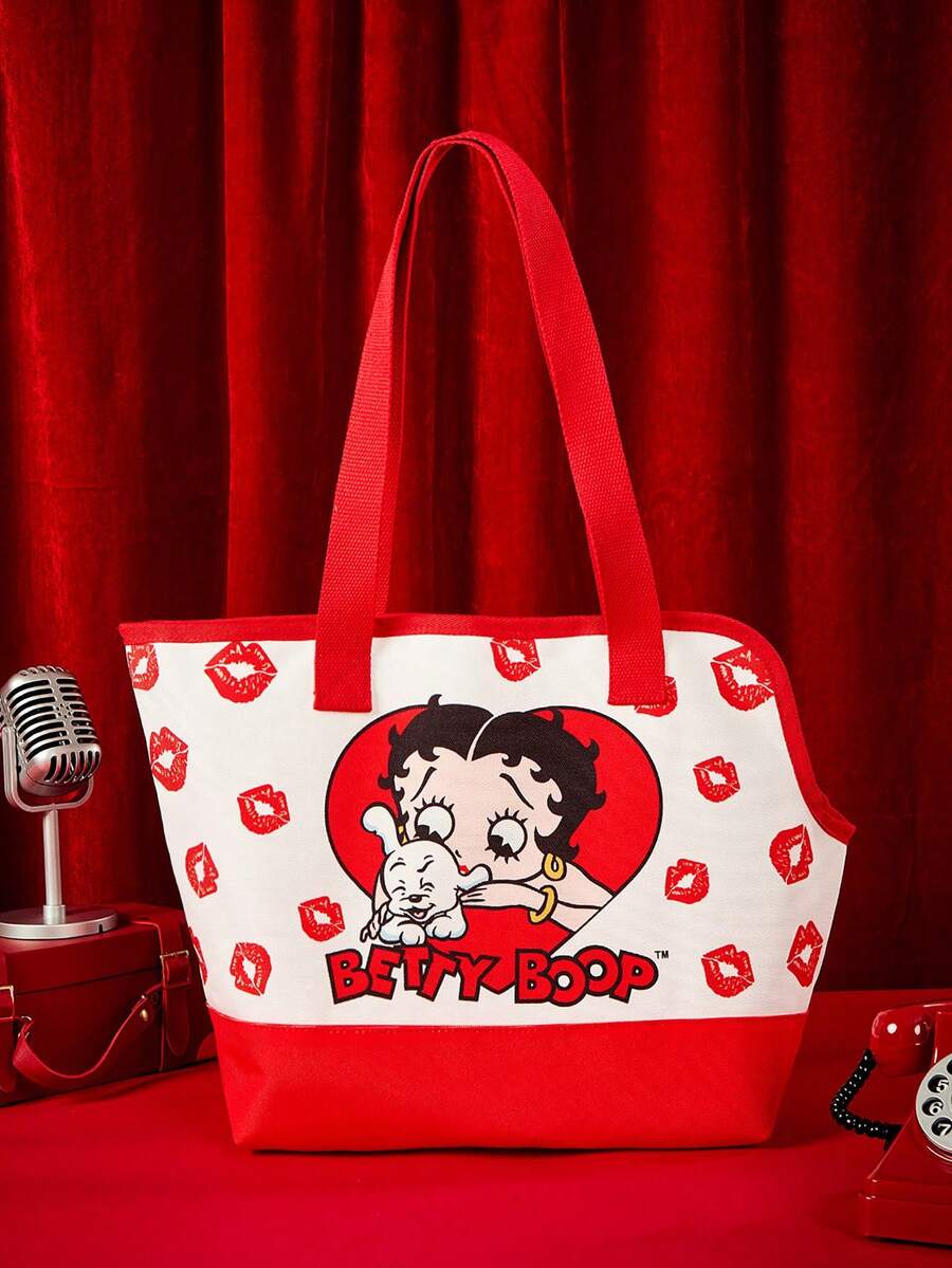 Striped pet tote bag carrier with red trim for small dogs and cats, made of 100% polyester.
