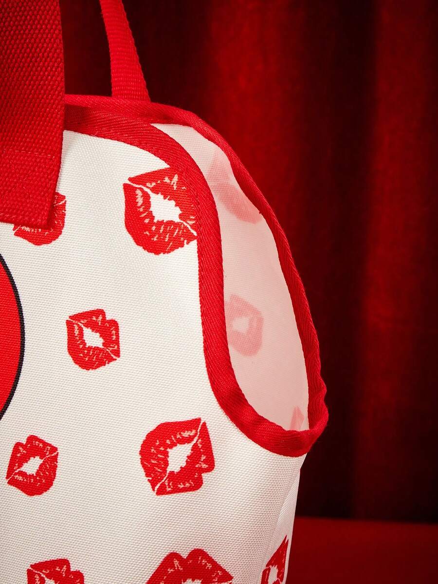 Striped pet tote bag carrier with red trim for small dogs and cats, made of 100% polyester.