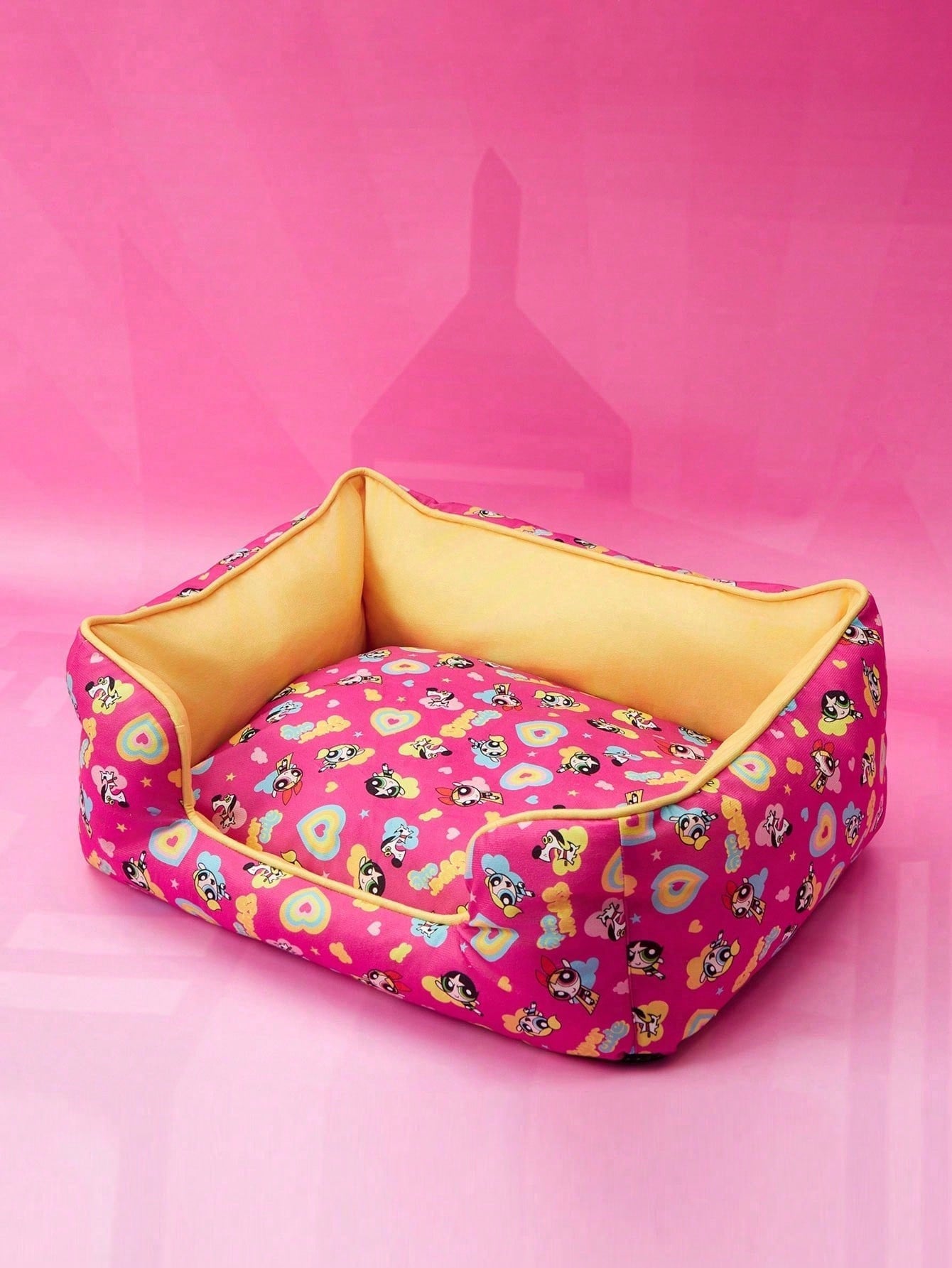 Multicolor pet bed mat with big eyes girl cartoon pattern for cats and dogs featuring a non-slip bottom and washable fabric cover.