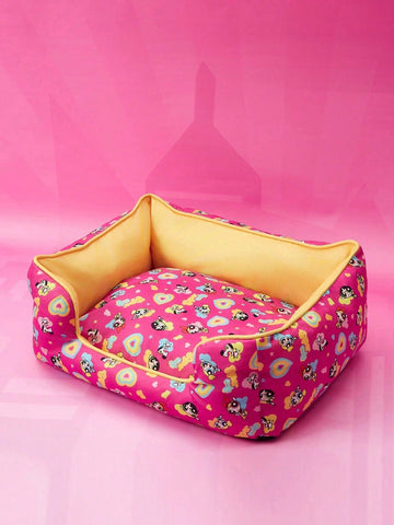 Multicolor pet bed mat with big eyes girl cartoon pattern for cats and dogs featuring a non-slip bottom and washable fabric cover.