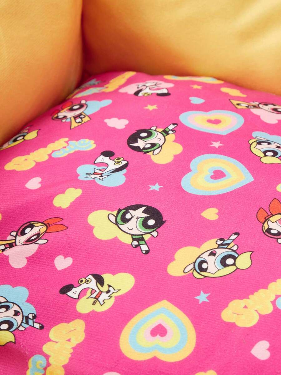 Multicolor pet bed mat with big eyes girl cartoon pattern for cats and dogs featuring a non-slip bottom and washable fabric cover.