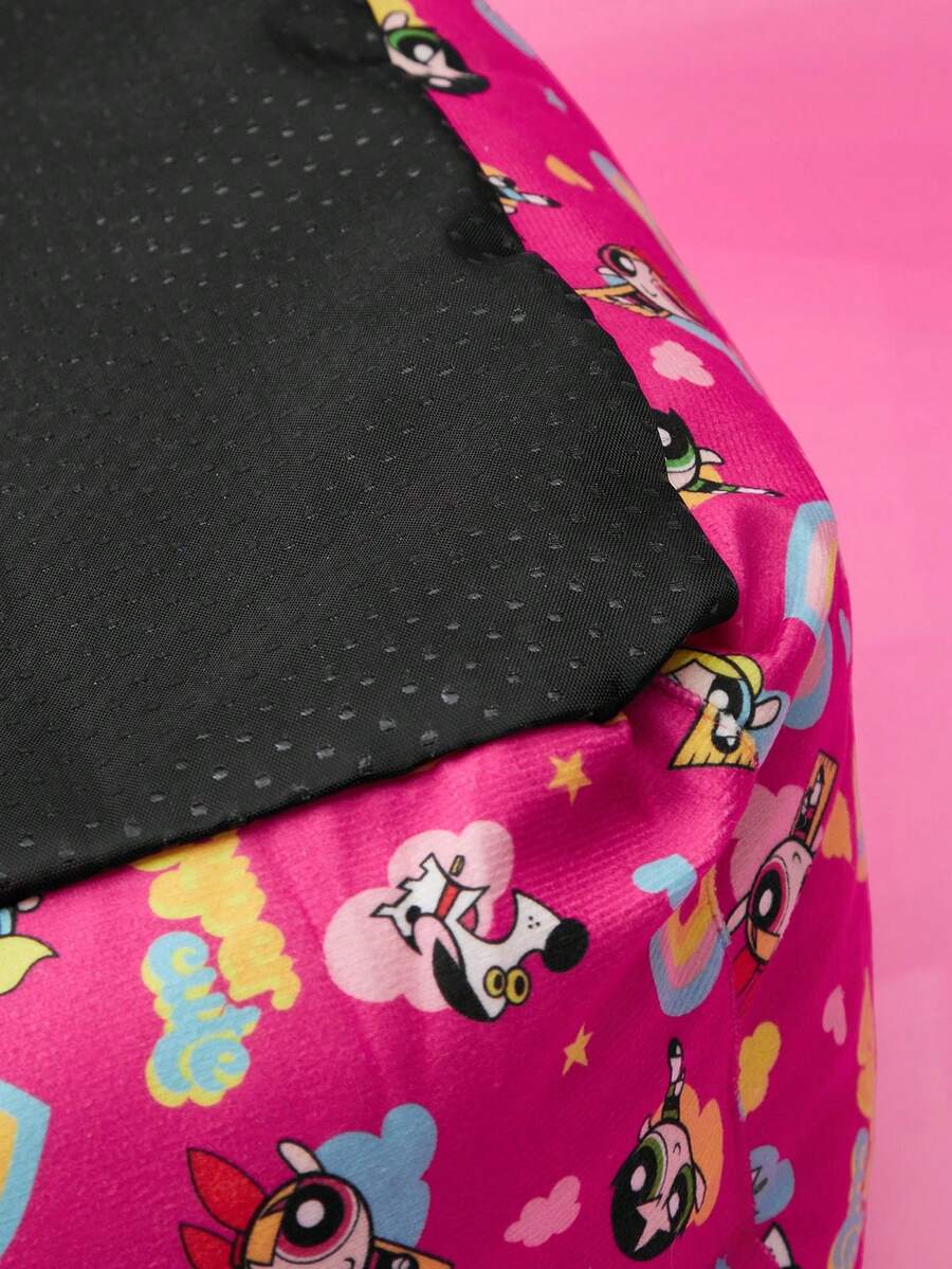 Multicolor pet bed mat with big eyes girl cartoon pattern for cats and dogs featuring a non-slip bottom and washable fabric cover.