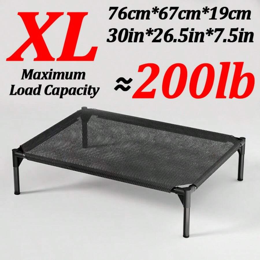 Black elevated dog bed featuring breathable mesh cooling cot design for dogs and cats