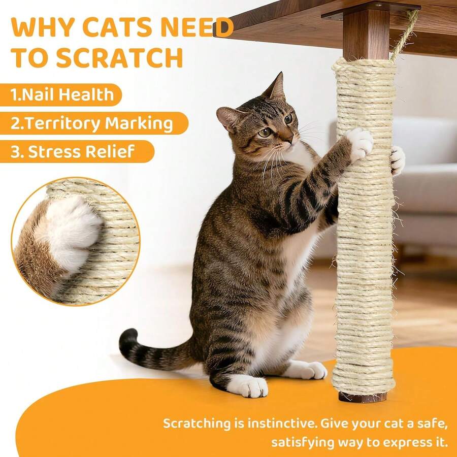 White 5mm natural sisal rope, 100 feet roll for cat tree repair and scratching post replacement.