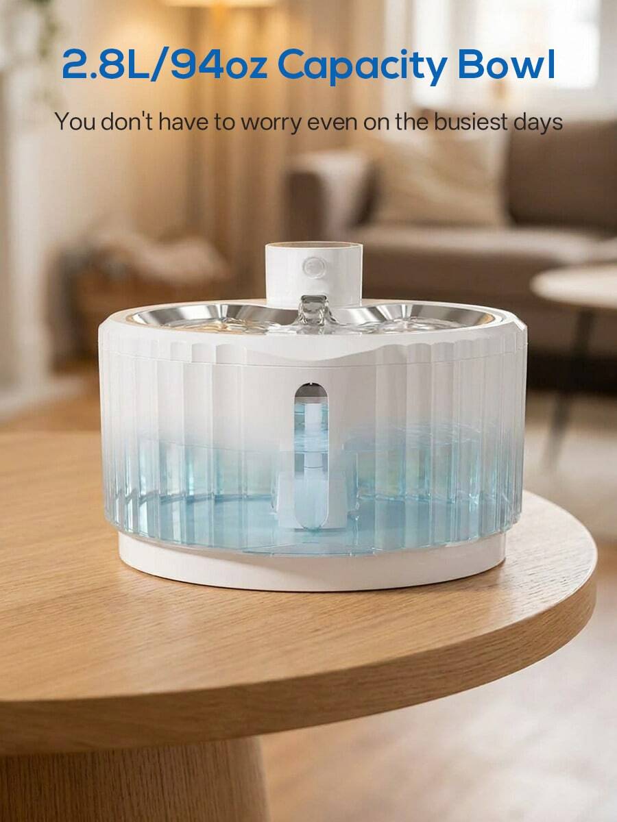 White rechargeable automatic cat water dispenser pet bowl with smart sensor and 2.8L capacity