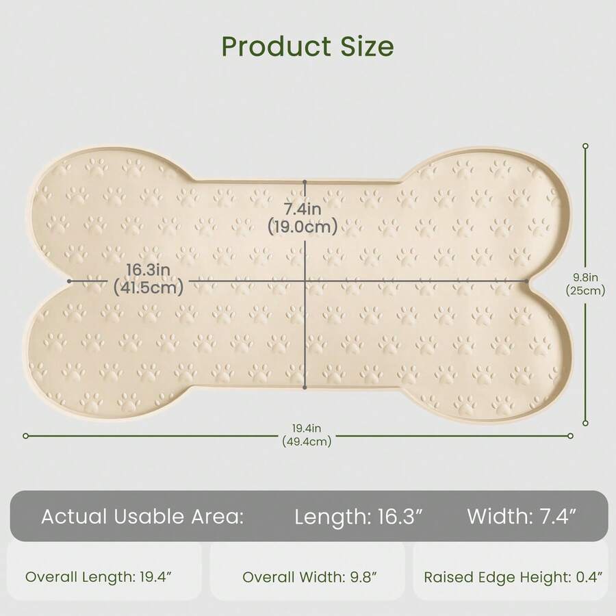 Multicolor bone-shaped silicone pet feeding mat with high spill-proof edge for cat and dog food and water bowls.