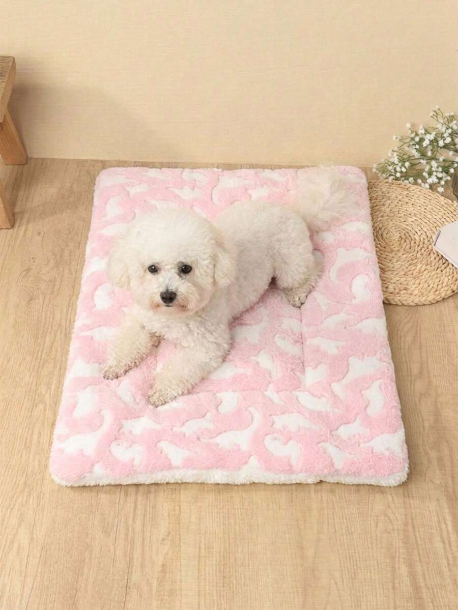 Thickened grey pet bed mat with pink star pattern designed for small and medium cats and dogs
