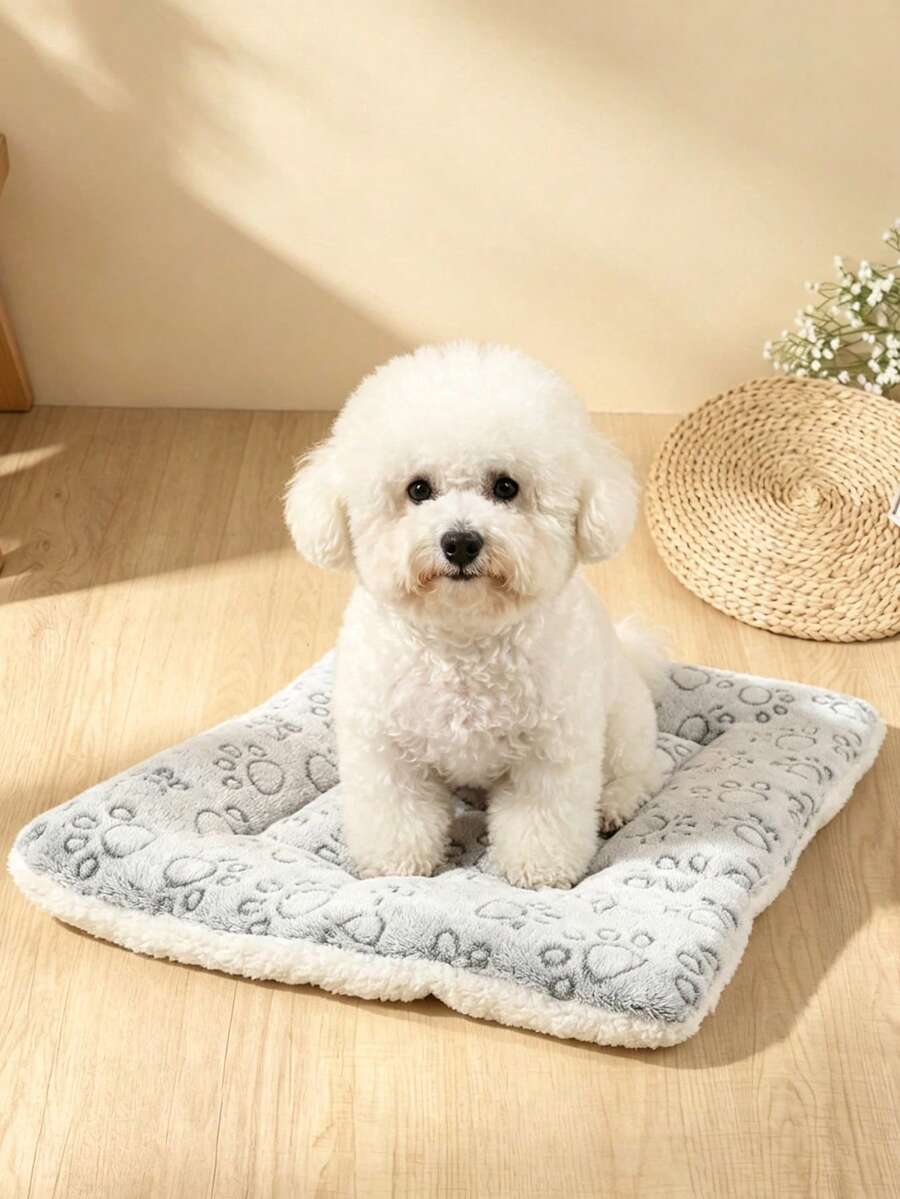 Thickened grey pet bed mat with pink star pattern designed for small and medium cats and dogs