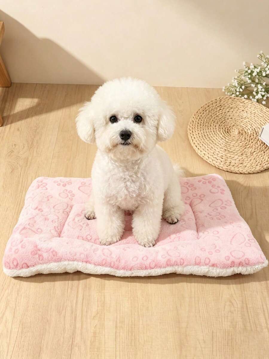 Thickened grey pet bed mat with pink star pattern designed for small and medium cats and dogs
