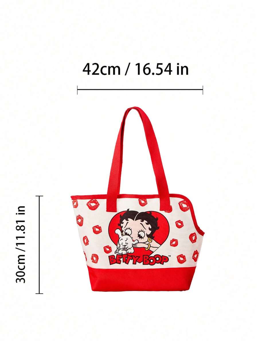 Striped pet tote bag carrier with red trim for small dogs and cats, made of 100% polyester.