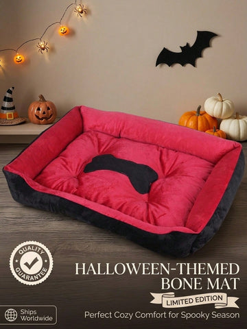 Black bone shaped pet nest bed for small dogs and cats made of polyester filling and material.