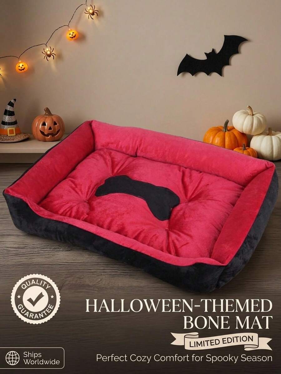 Black bone shaped pet nest bed for small dogs and cats made of polyester filling and material.